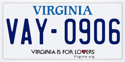 VA license plate VAY0906
