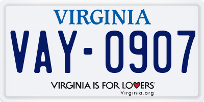 VA license plate VAY0907