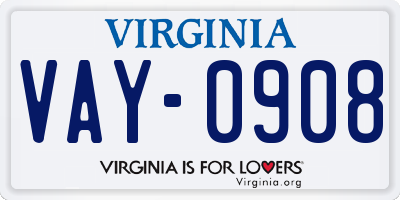 VA license plate VAY0908