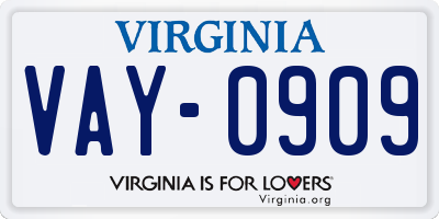 VA license plate VAY0909