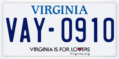 VA license plate VAY0910