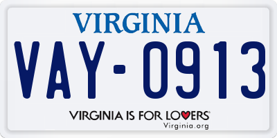 VA license plate VAY0913