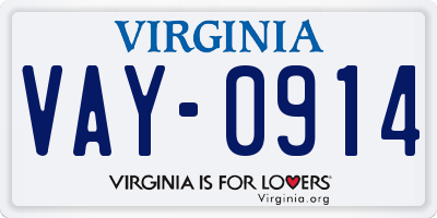 VA license plate VAY0914