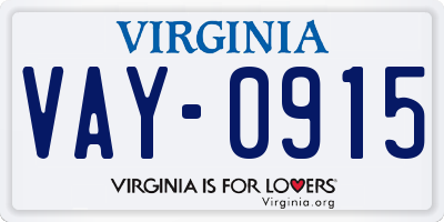 VA license plate VAY0915