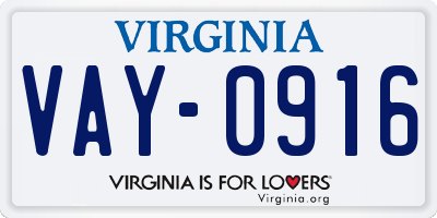 VA license plate VAY0916