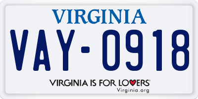 VA license plate VAY0918