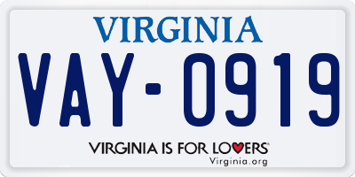 VA license plate VAY0919