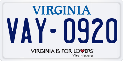 VA license plate VAY0920
