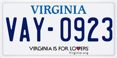 VA license plate VAY0923