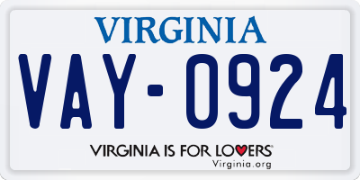 VA license plate VAY0924