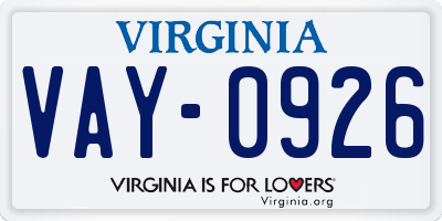 VA license plate VAY0926