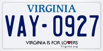 VA license plate VAY0927