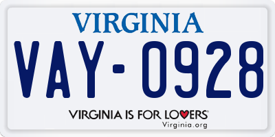 VA license plate VAY0928