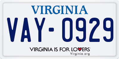 VA license plate VAY0929