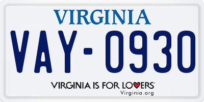 VA license plate VAY0930