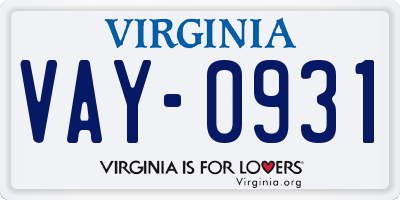 VA license plate VAY0931
