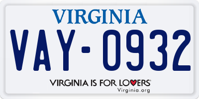 VA license plate VAY0932