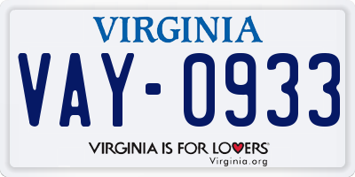 VA license plate VAY0933