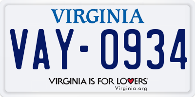 VA license plate VAY0934