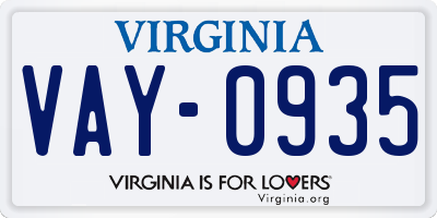 VA license plate VAY0935