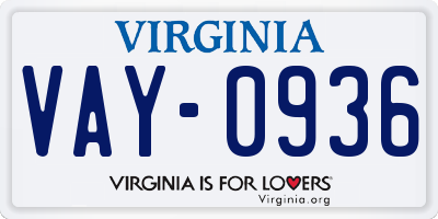 VA license plate VAY0936