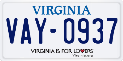 VA license plate VAY0937