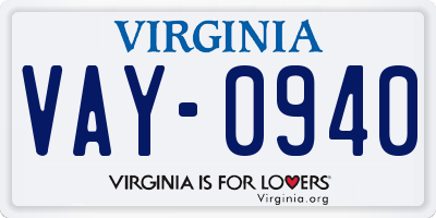 VA license plate VAY0940