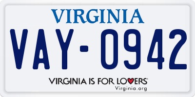VA license plate VAY0942