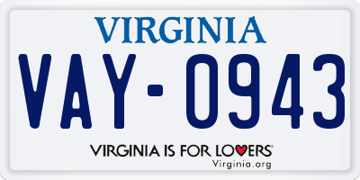 VA license plate VAY0943
