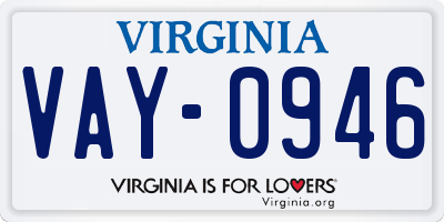VA license plate VAY0946