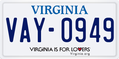 VA license plate VAY0949