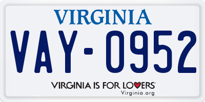 VA license plate VAY0952