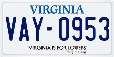 VA license plate VAY0953