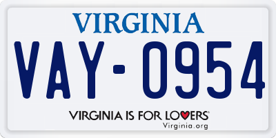 VA license plate VAY0954