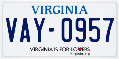 VA license plate VAY0957