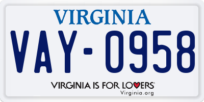 VA license plate VAY0958