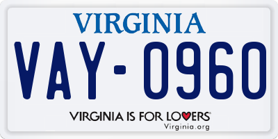 VA license plate VAY0960