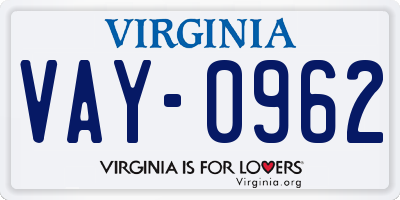 VA license plate VAY0962