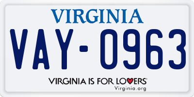 VA license plate VAY0963
