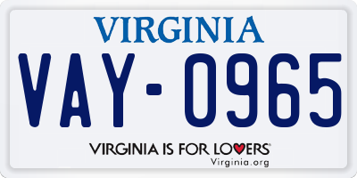 VA license plate VAY0965