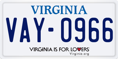 VA license plate VAY0966