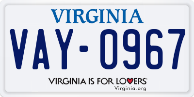 VA license plate VAY0967