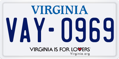 VA license plate VAY0969