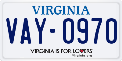 VA license plate VAY0970