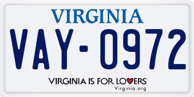 VA license plate VAY0972
