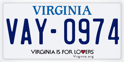 VA license plate VAY0974