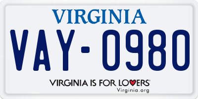 VA license plate VAY0980