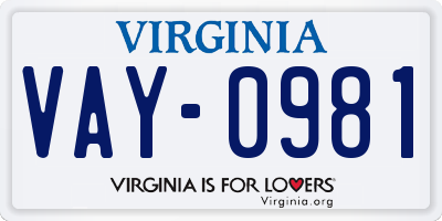 VA license plate VAY0981