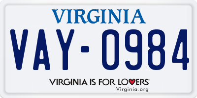 VA license plate VAY0984