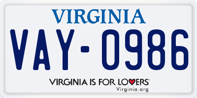 VA license plate VAY0986